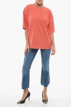 T-shirt Girocollo in Cotone con Stampa Logo Tono su Tono></noscript>HALFBOY Fashion