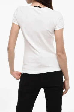 Fashion T-shirt girocollo In Cotone con Stampa Frontale Donna T-Shirts E Tops