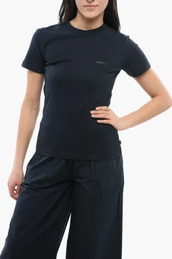Online T-Shirt Girocollo in Cotone Monocromo Donna T-Shirts E Tops