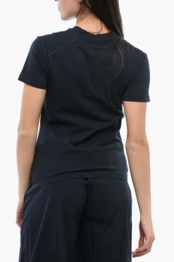 Online T-Shirt Girocollo in Cotone Monocromo Donna T-Shirts E Tops