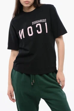 T-shirt Girocollo in Cotone con Logo Stampato>Dsquared2 Sale