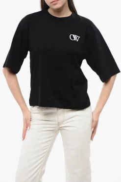 T-shirt Girocollo in Cotone con Ricamo a Contrasto>Off-White Online