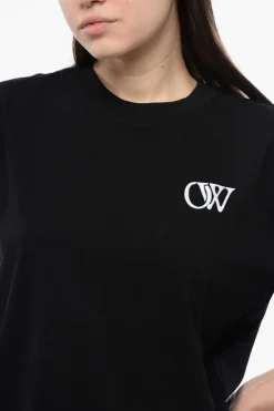 T-shirt Girocollo in Cotone con Ricamo a Contrasto></noscript>Off-White Online