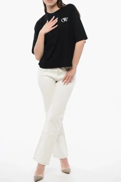 T-shirt Girocollo in Cotone con Ricamo a Contrasto></noscript>Off-White Online