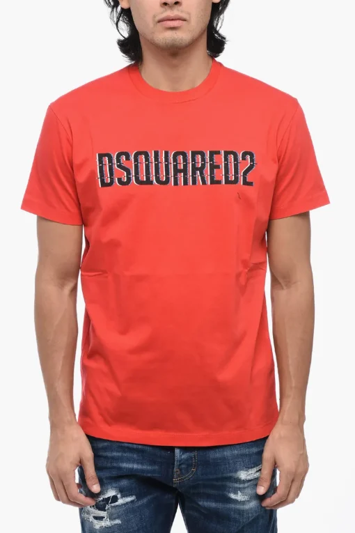 T-shirt Girocollo in Cotone con Logo>Dsquared2 Best