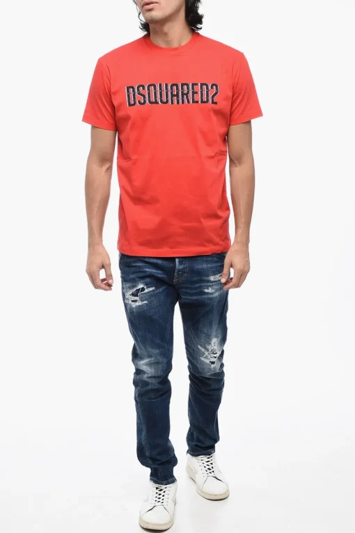 T-shirt Girocollo in Cotone con Logo>Dsquared2 Best