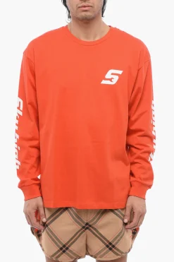 Clearance T-Shirt Girocollo in Cotone Organico a Maniche Lunghe Uomo T-Shirt