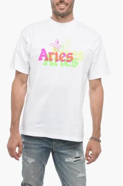 T-shirt Girocollo in Cotone con maxi Logo>Aries Sale