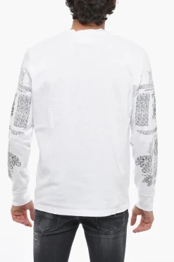 T-Shirt Girocollo in Cotone con Maniche Stampate>Dsquared2 Discount