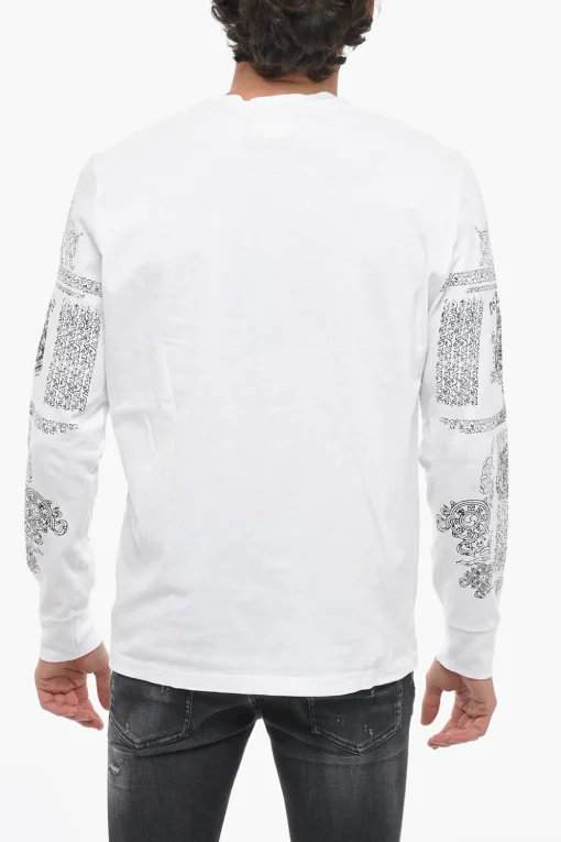 T-Shirt Girocollo in Cotone con Maniche Stampate>Dsquared2 Discount