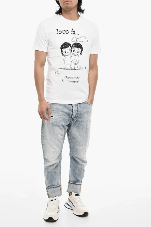 Discount T-shirt Girocollo in Cotone con Stampa in Rilievo Uomo T-Shirt