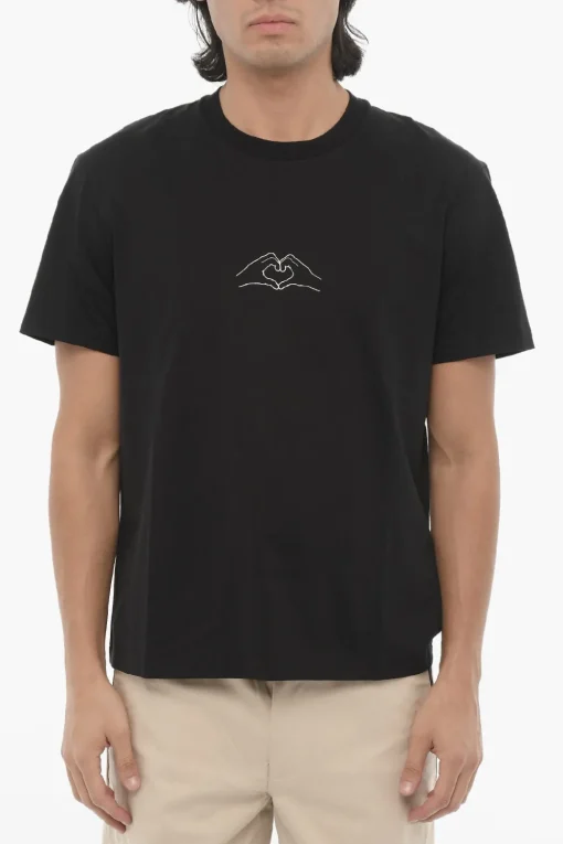 T-shirt Girocollo in Cotone con Stampa>Neil Barrett Sale