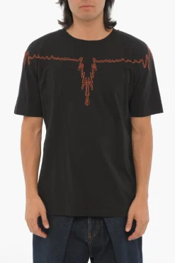 Tshirt Girocollo in Cotone con Stampa a Contrasto>Marcelo Burlon Best