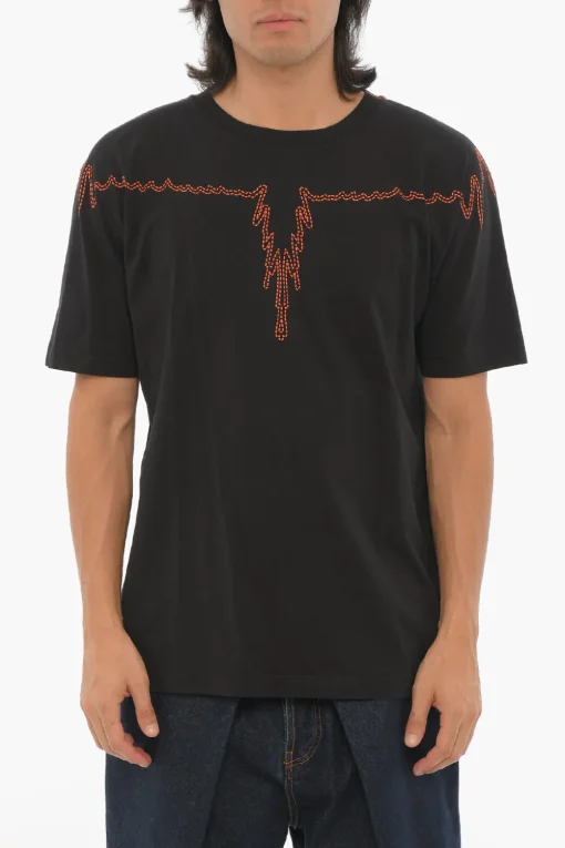 Tshirt Girocollo in Cotone con Stampa a Contrasto>Marcelo Burlon Best