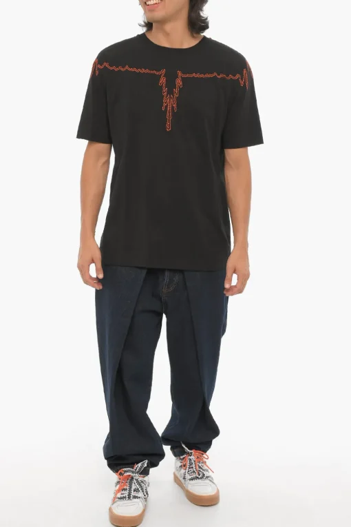Tshirt Girocollo in Cotone con Stampa a Contrasto>Marcelo Burlon Best