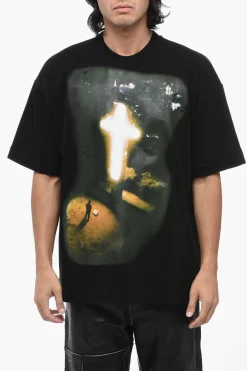 Hot T-shirt Girocollo in Cotone con Maxi Stampa Frontale Uomo T-Shirt