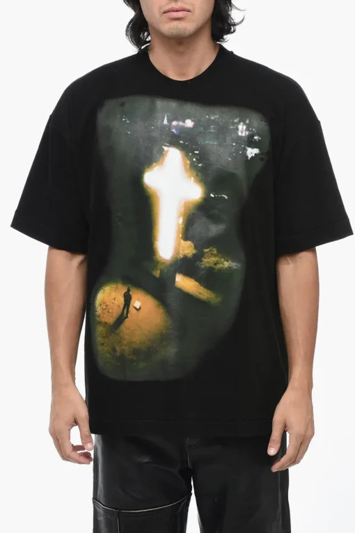 Hot T-shirt Girocollo in Cotone con Maxi Stampa Frontale Uomo T-Shirt