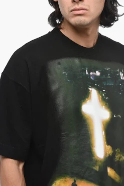 Hot T-shirt Girocollo in Cotone con Maxi Stampa Frontale Uomo T-Shirt