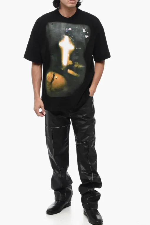 Hot T-shirt Girocollo in Cotone con Maxi Stampa Frontale Uomo T-Shirt