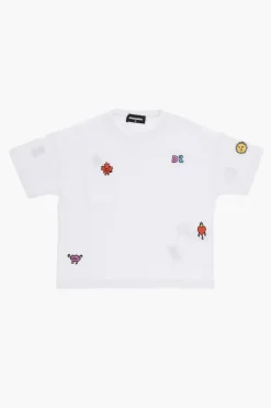 Clearance T-shirt Girocollo in Cotone con Ricami Abbigliamento