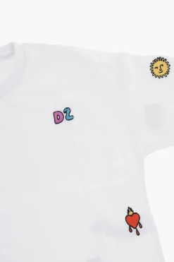 Clearance T-shirt Girocollo in Cotone con Ricami Abbigliamento