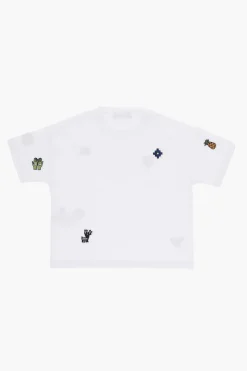 Clearance T-shirt Girocollo in Cotone con Ricami Abbigliamento