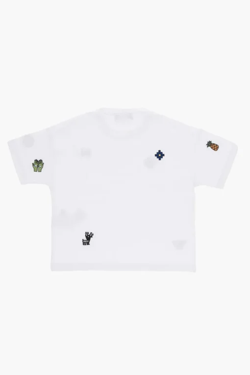 Clearance T-shirt Girocollo in Cotone con Ricami Abbigliamento