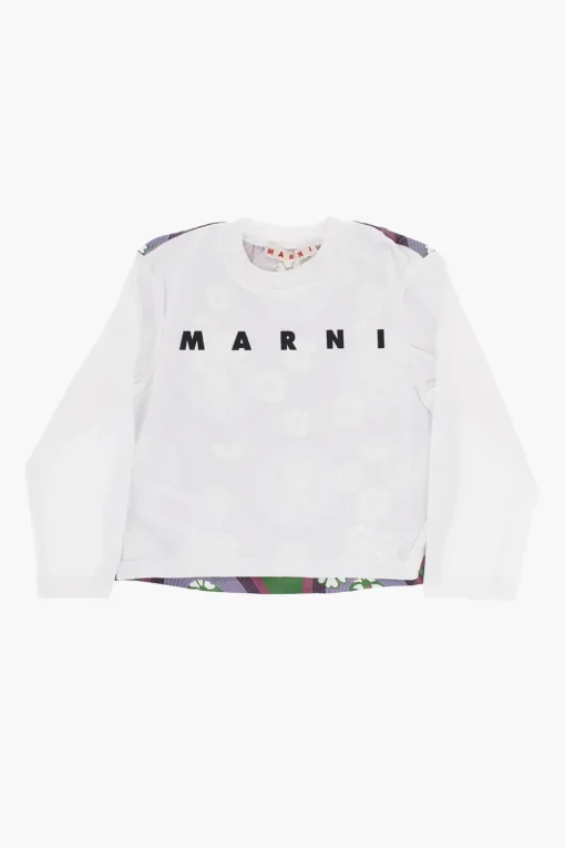 T-Shirt Girocollo in Doppio Tessuto a Maniche Lunghe>Marni Kids Outlet