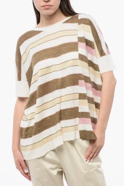 T-Shirt Girocollo in Lino con Motivo a Righe>Woolrich Hot