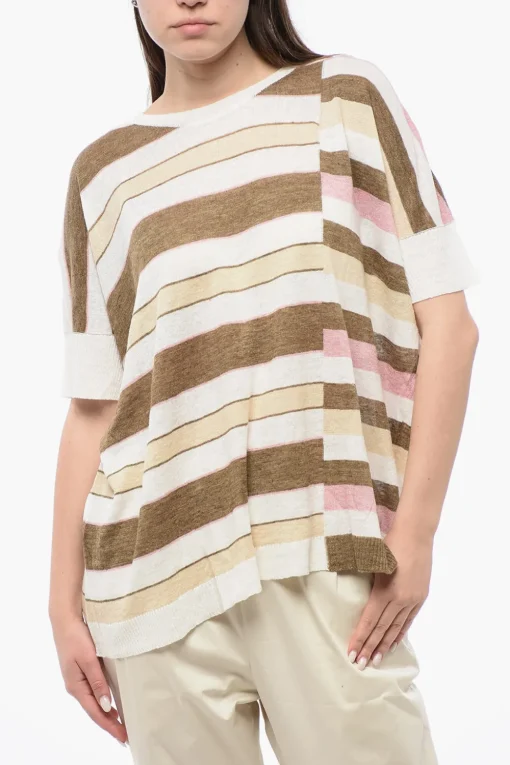 T-Shirt Girocollo in Lino con Motivo a Righe>Woolrich Hot