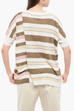 T-Shirt Girocollo in Lino con Motivo a Righe>Woolrich Hot