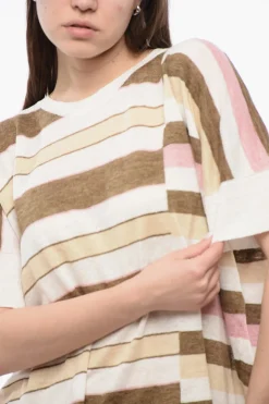 T-Shirt Girocollo in Lino con Motivo a Righe></noscript>Woolrich Hot