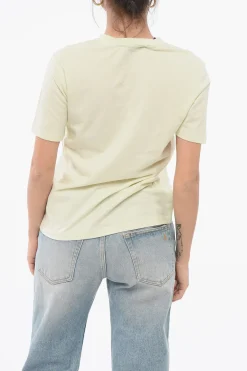 New T-Shirt Girocollo in Misto Cotone Monocromo Donna T-Shirts E Tops