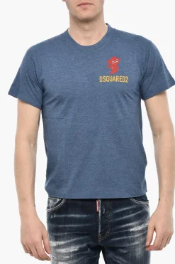 T-shirt Girocollo in Misto Cotone con Stampa>Dsquared2 Online
