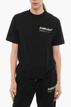 T-Shirt Girocollo in Tinta Unita con Logo a Contrasto>Ambush Clearance