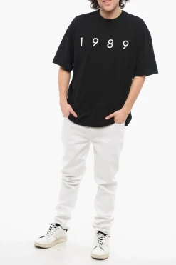 Online T-Shirt Girocollo in Tinta Unita con Logo a Contrasto Uomo T-Shirt
