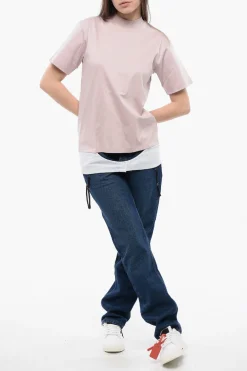 T-Shirt Girocollo LINGERIE in Tinta Unita con Dettaglio a Contrasto></noscript>Off-White Discount