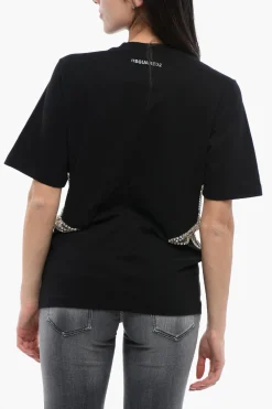 T-Shirt Girocollo STAR con Dettagli See Through e Cristalli>Dsquared2 Clearance