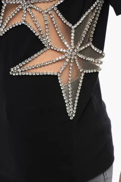 T-Shirt Girocollo STAR con Dettagli See Through e Cristalli></noscript>Dsquared2 Clearance