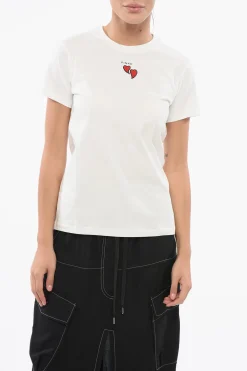 T-Shirt Girocollo TRAPANI in Cotone con Cuoricini a Contrasto>Pinko New