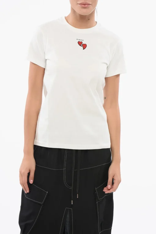 T-Shirt Girocollo TRAPANI in Cotone con Cuoricini a Contrasto>Pinko New