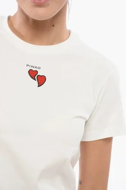 T-Shirt Girocollo TRAPANI in Cotone con Cuoricini a Contrasto></noscript>Pinko New