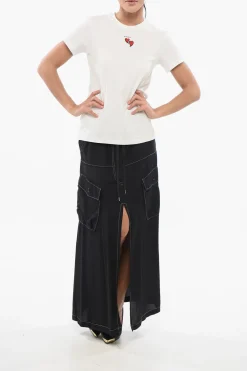 T-Shirt Girocollo TRAPANI in Cotone con Cuoricini a Contrasto></noscript>Pinko New
