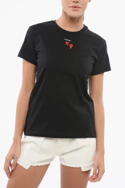 T-Shirt Girocollo TRAPANI in Cotone con Cuoricini a Contrasto>Pinko Outlet