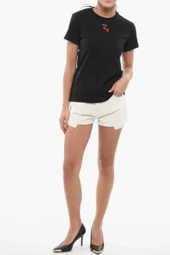 T-Shirt Girocollo TRAPANI in Cotone con Cuoricini a Contrasto></noscript>Pinko Outlet