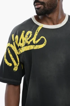 Online T-Shirt Girocollo T-ROXT-SLITS Effetto Sbiadito con Logo Floccato Uomo T-Shirt