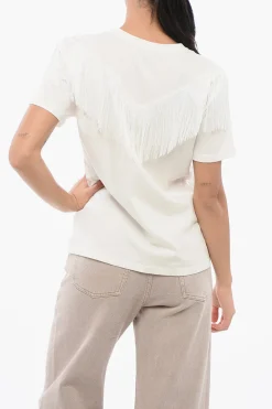 Outlet T-shirt Girocollo UNDER WORLD In Cotone con Frange Donna T-Shirts E Tops