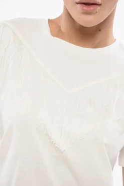 Outlet T-shirt Girocollo UNDER WORLD In Cotone con Frange Donna T-Shirts E Tops