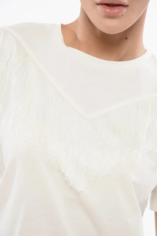 Outlet T-shirt Girocollo UNDER WORLD In Cotone con Frange Donna T-Shirts E Tops