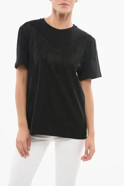 New T-shirt Girocollo UNDER WORLD In Cotone con Frange Donna T-Shirts E Tops